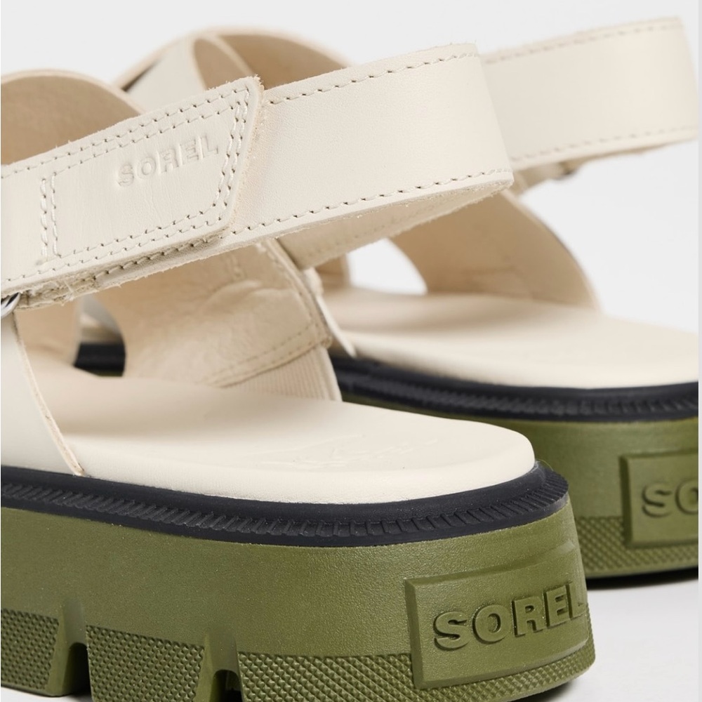 Sorrel Cream Leather Cross-Strap Slingback Sandal with Olive Lug Sole - Picture 3 of 7